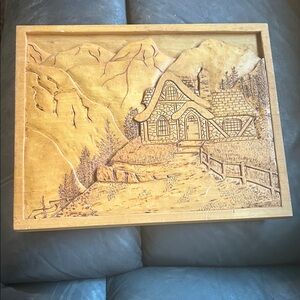 Rustic Brown Wooden Home Art Sculpture 141/2 wide 12 inches long